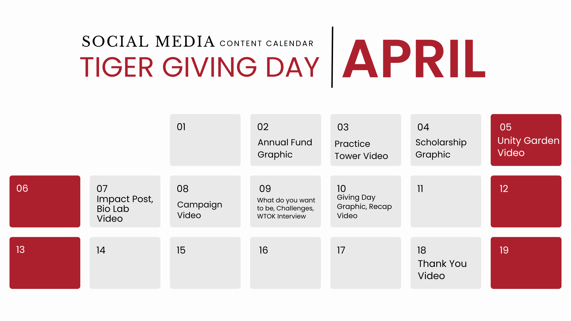 Tiger Giving Day Content Calendar